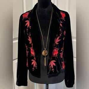 Ett:twa by Anthropologie Cropped Velvet Floral Embroidered Jacket/Blazer